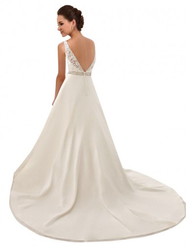 Elfenbein A-Linien Illusion Ausschnitt Kapelle-schleppe Spitze Brautkleider Kaufen