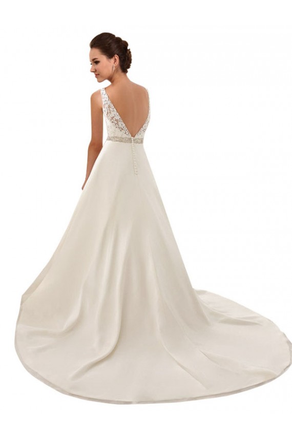 Elfenbein A-Linien Illusion Ausschnitt Kapelle-schleppe Spitze Brautkleider Kaufen