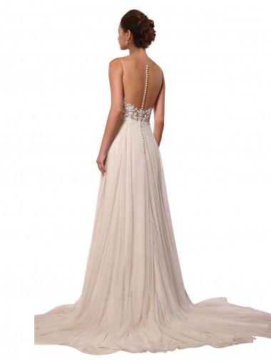 Elfenbein A-Linien Illusion Ausschnitt Kapelle-schleppe Tüll Spitze Brautkleider Kaufen