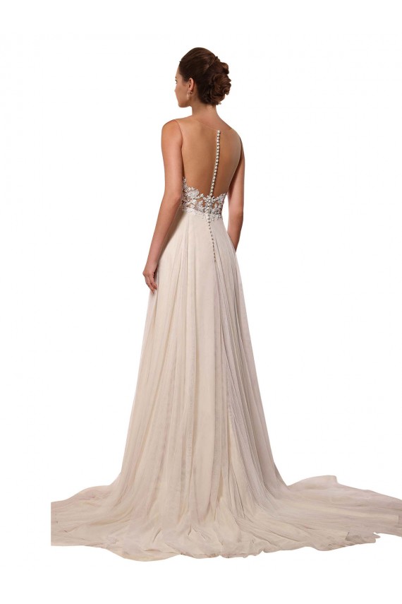 Elfenbein A-Linien Illusion Ausschnitt Kapelle-schleppe Tüll Spitze Brautkleider Kaufen