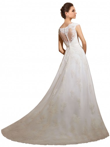 Elfenbein A-Linien Illusion Ausschnitt Kapelle-schleppe Tüll Spitze Klassisch Brautkleider Kaufen