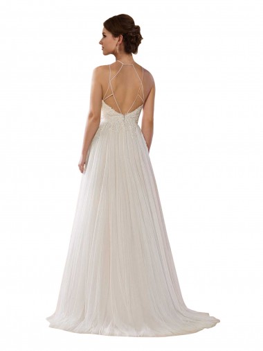 Elfenbein A-Linien Illusion Ausschnitt Sweep Zug Tüll Brautkleider Kaufen