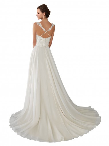 Elfenbein A-Linien Kapelle-schleppe Chiffon Spitze Brautkleider Kaufen