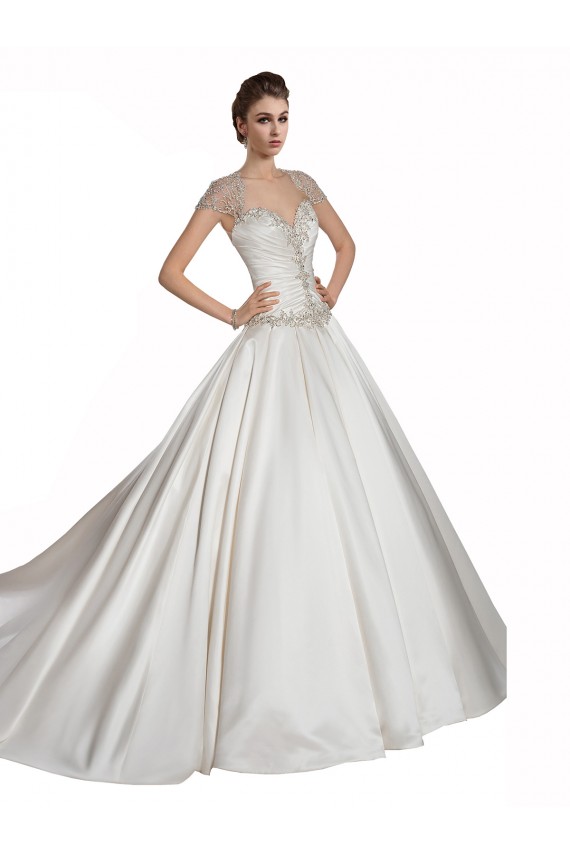 Elfenbein A-Linien Kapelle-schleppe Satin Brautkleider Kaufen
