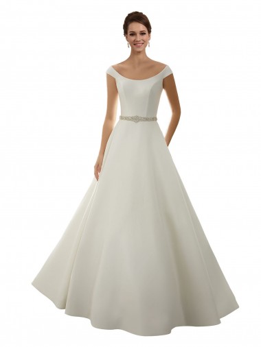 Elfenbein A-Linien Off-Schulter Kapelle-schleppe Satin Klassisch Brautkleider Kaufen