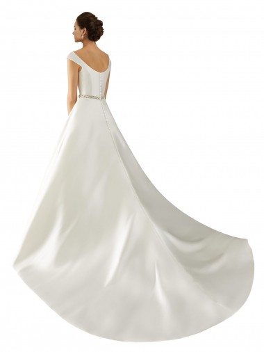 Elfenbein A-Linien Off-Schulter Kapelle-schleppe Satin Klassisch Brautkleider Kaufen