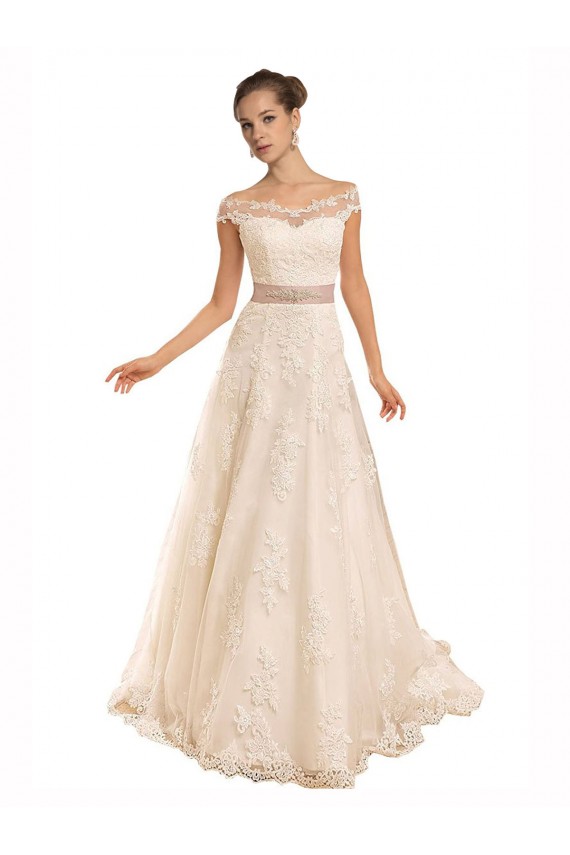 Elfenbein A-Linien Off-Schulter Kapelle-schleppe Spitze Strand Brautkleider Kaufen