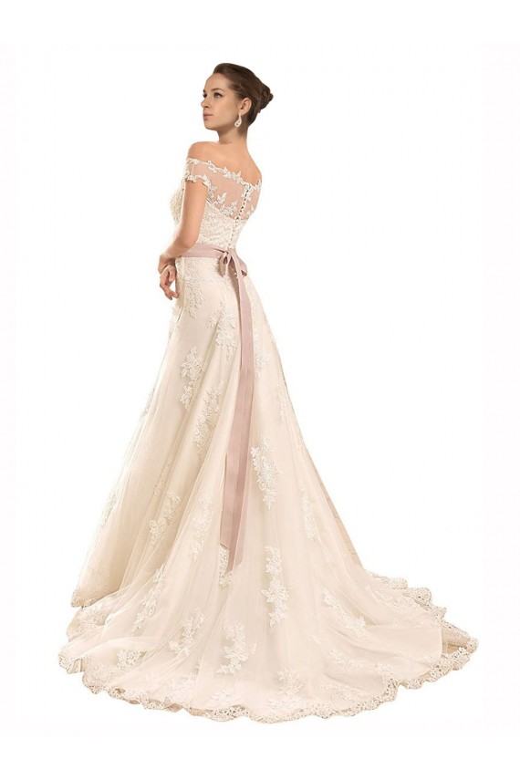 Elfenbein A-Linien Off-Schulter Kapelle-schleppe Spitze Strand Brautkleider Kaufen