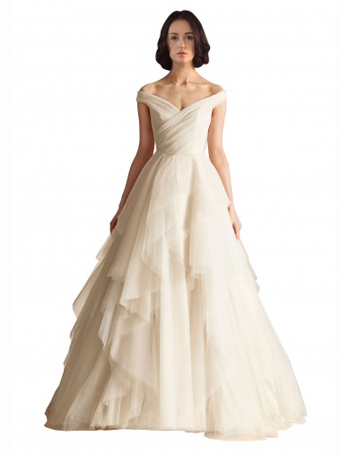 Elfenbein A-Linien Off-Schulter Kapelle-schleppe Tüll Brautkleider Kaufen