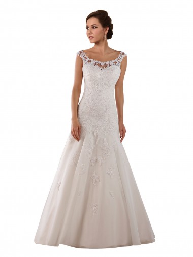 Elfenbein A-Linien Scoop Kapelle-schleppe Tüll Brautkleider Kaufen