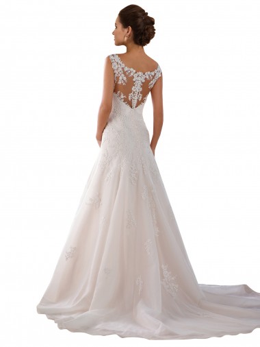 Elfenbein A-Linien Scoop Kapelle-schleppe Tüll Brautkleider Kaufen