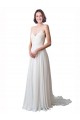 Elfenbein A-Linien Spaghetti-Träger V-Ausschnitt Kapelle-schleppe Chiffon Spitze Strand Brautkleider Kaufen