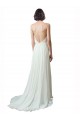 Elfenbein A-Linien Spaghetti-Träger V-Ausschnitt Kapelle-schleppe Chiffon Spitze Strand Brautkleider Kaufen