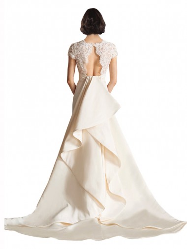 Elfenbein A-Linien V-Ausschnitt Kapelle-schleppe Satin Brautkleider Kaufen