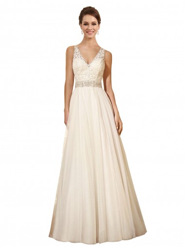 Elfenbein A-Linien V-Ausschnitt Kapelle-schleppe Tüll Brautkleider Kaufen