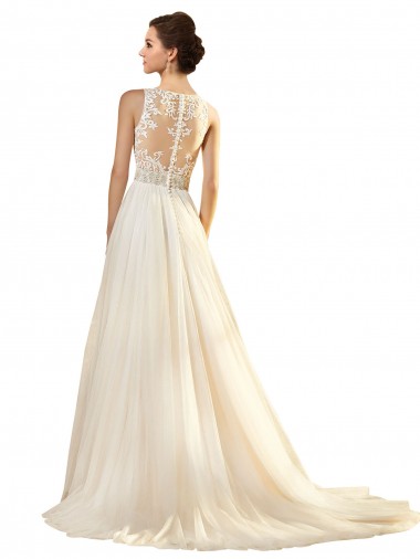 Elfenbein A-Linien V-Ausschnitt Kapelle-schleppe Tüll Brautkleider Kaufen