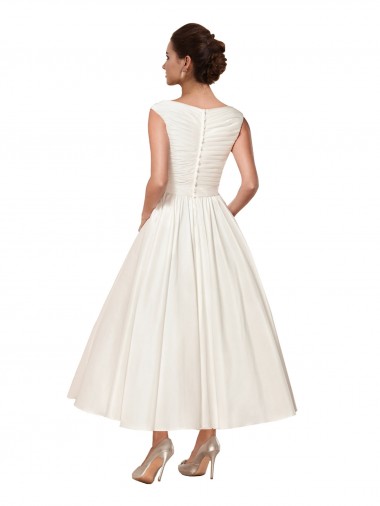 Elfenbein A-Linien V-Ausschnitt Knöchellänge Satin Brautkleider Kaufen