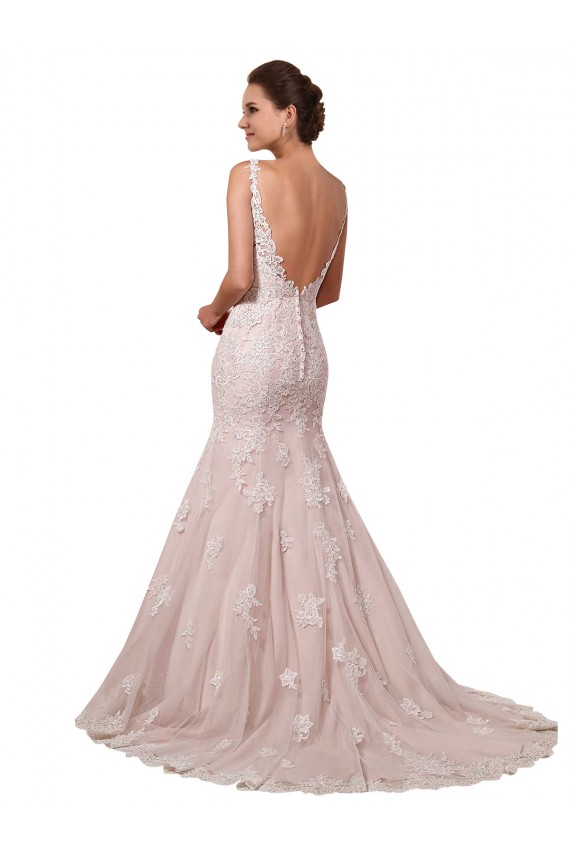 Elfenbein & Blush Meerjungfrau V-Ausschnitt Kapelle-schleppe Tüll Spitze Brautkleider Kaufen