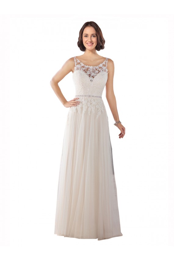 Elfenbein & Champagner A-Linien Illusion Ausschnitt Sweep Zug Tüll Boho Brautkleider Kaufen