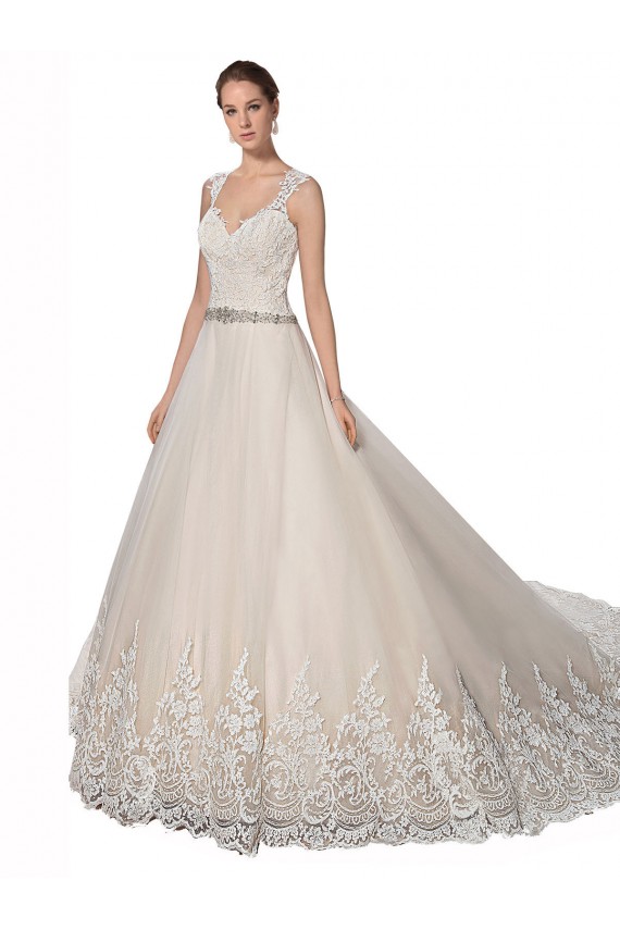 Elfenbein & Champagner A-Linien Kapelle-schleppe Tüll Spitze Brautkleider Kaufen