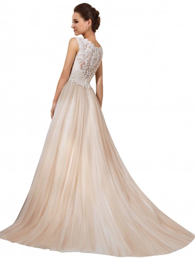 Elfenbein & Champagner A-Linien V-Ausschnitt Kapelle-schleppe Tüll Spitze Brautkleider Kaufen