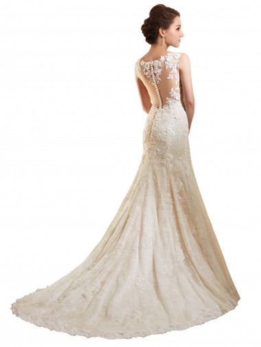 Elfenbein & Champagner Meerjungfrau Illusion Ausschnitt Kapelle-schleppe Spitze Brautkleider Kaufen