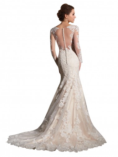 Elfenbein & Champagner Meerjungfrau Illusion Ausschnitt Kapelle-schleppe Tüll Spitze Brautkleider Kaufen