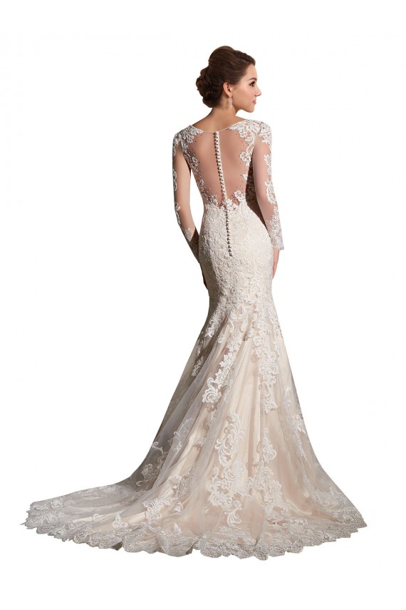 Elfenbein & Champagner Meerjungfrau Illusion Ausschnitt Kapelle-schleppe Tüll Spitze Brautkleider Kaufen