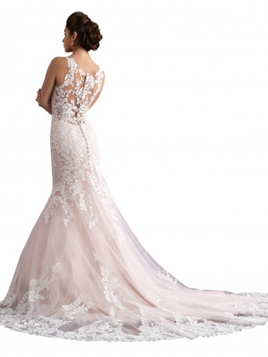 Elfenbein & Champagner Meerjungfrau Illusion Ausschnitt Kathedrale Schleppe Tüll Spitze Brautkleider Kaufen