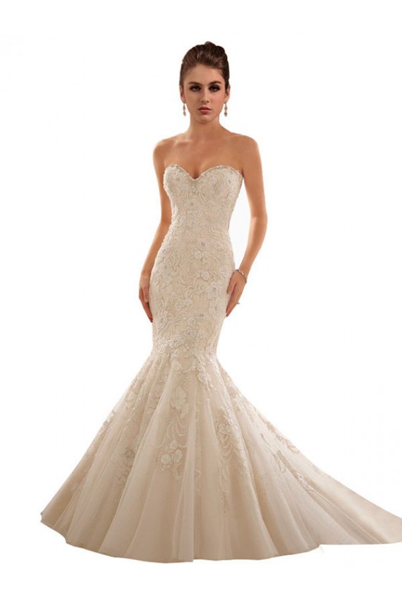 Elfenbein & Champagner Meerjungfrau Kapelle-schleppe Tüll Spitze Brautkleider Kaufen