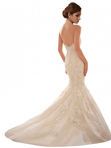 Elfenbein & Champagner Meerjungfrau Kapelle-schleppe Tüll Spitze Brautkleider Kaufen