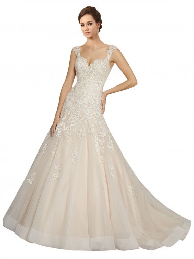 Elfenbein & Champagner Meerjungfrau Kapelle-schleppe Tüll Spitze Brautkleider Kaufen