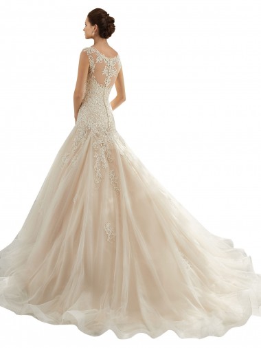 Elfenbein & Champagner Meerjungfrau Kapelle-schleppe Tüll Spitze Brautkleider Kaufen