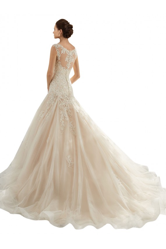 Elfenbein & Champagner Meerjungfrau Kapelle-schleppe Tüll Spitze Brautkleider Kaufen