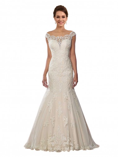 Elfenbein & Champagner Meerjungfrau Off-Schulter Kapelle-schleppe Spitze Boho Brautkleider Kaufen