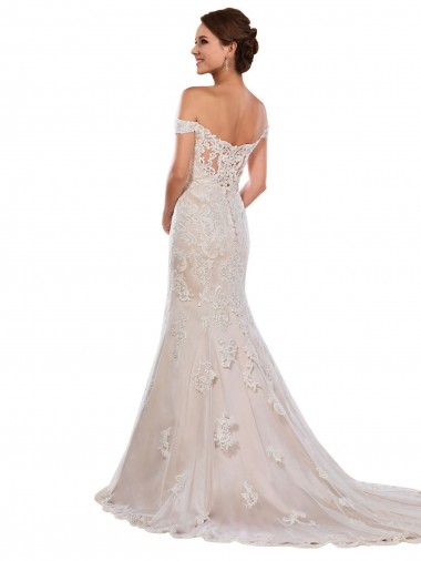 Elfenbein & Champagner Meerjungfrau Off-Schulter Kapelle-schleppe Spitze Klassisch Brautkleider Kaufen