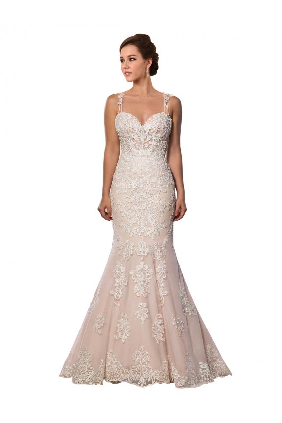 Elfenbein & Champagner Meerjungfrau Spaghetti-Träger Kapelle-schleppe Spitze Boho Brautkleider Kaufen