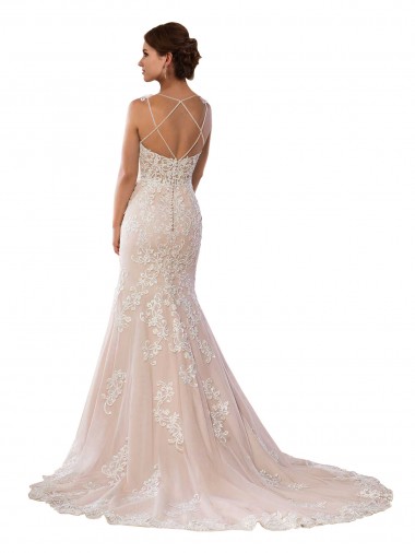 Elfenbein & Champagner Meerjungfrau Spaghetti-Träger Kapelle-schleppe Spitze Boho Brautkleider Kaufen