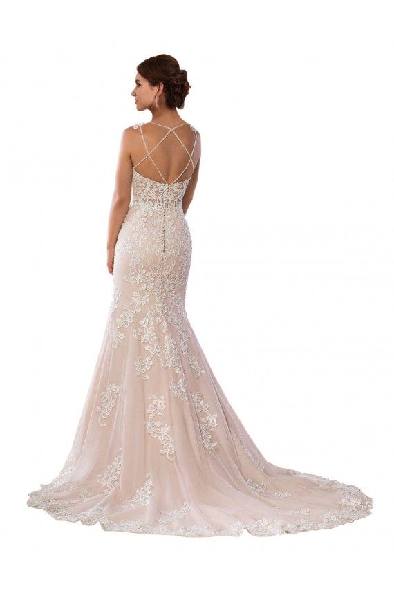 Elfenbein & Champagner Meerjungfrau Spaghetti-Träger Kapelle-schleppe Spitze Boho Brautkleider Kaufen