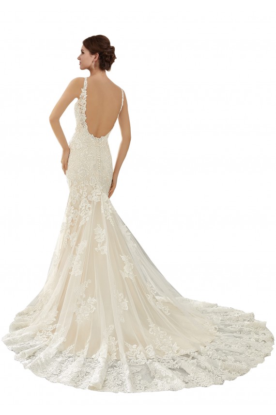 Elfenbein & Champagner Meerjungfrau V-Ausschnitt Kapelle-schleppe Spitze Brautkleider Kaufen