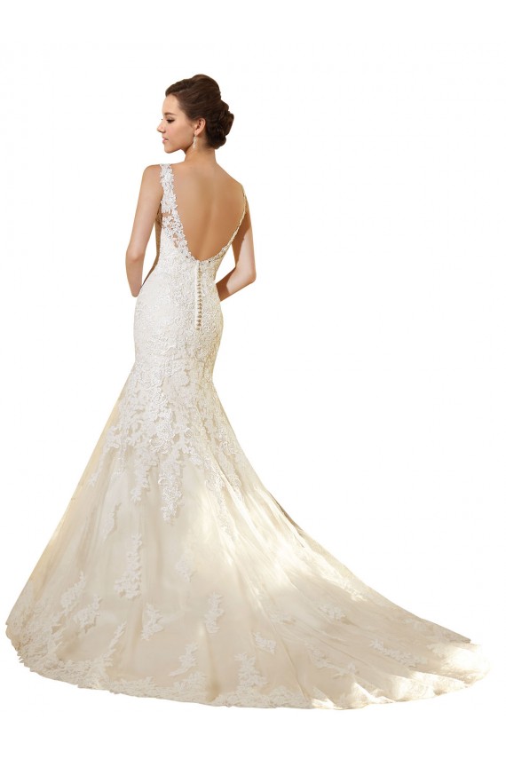 Elfenbein & Champagner Meerjungfrau V-Ausschnitt Kapelle-schleppe Tüll Spitze Brautkleider Kaufen