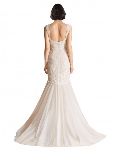 Elfenbein & Champagner Meerjungfrau V-Ausschnitt Sweep Zug Tüll Brautkleider Kaufen