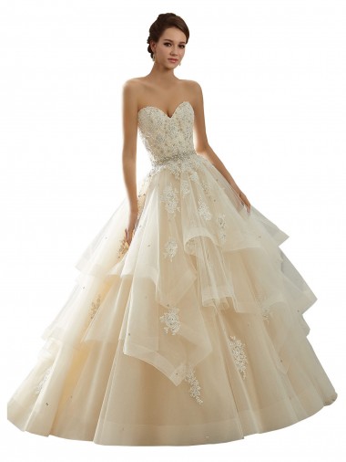 Elfenbein & Champagner Prinzessin Kapelle-schleppe Tüll Spitze Brautkleider Kaufen