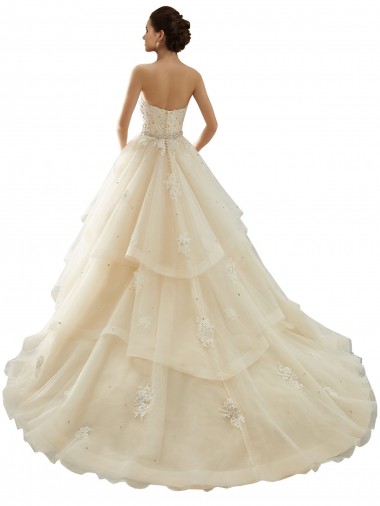 Elfenbein & Champagner Prinzessin Kapelle-schleppe Tüll Spitze Brautkleider Kaufen