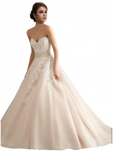 Elfenbein & Champagner Prinzessin V-Ausschnitt Kathedrale Schleppe Tüll Spitze Brautkleider Kaufen