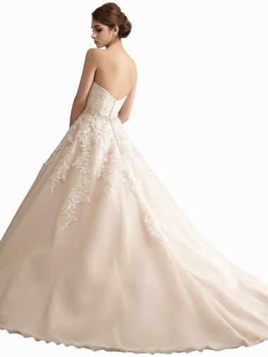 Elfenbein & Champagner Prinzessin V-Ausschnitt Kathedrale Schleppe Tüll Spitze Brautkleider Kaufen