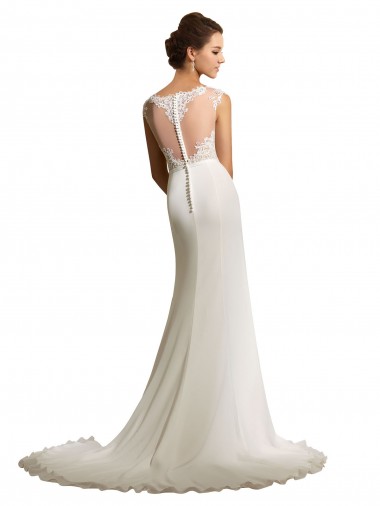 Elfenbein Etui Illusion Ausschnitt Kapelle-schleppe Chiffon Spitze Brautkleider Kaufen