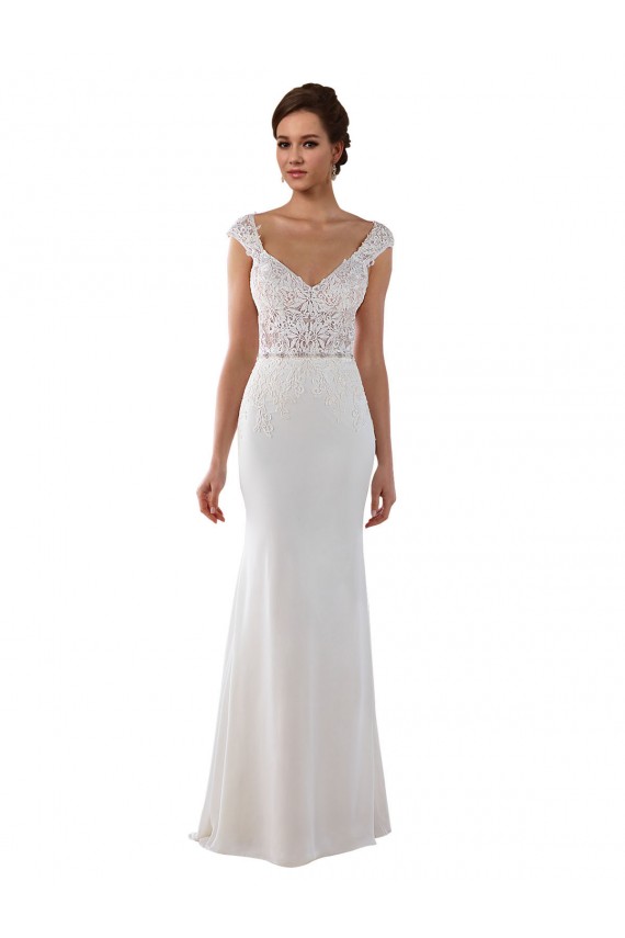 Elfenbein Etui V-Ausschnitt Kapelle-schleppe Spitze Strech-Krepp Brautkleider Kaufen