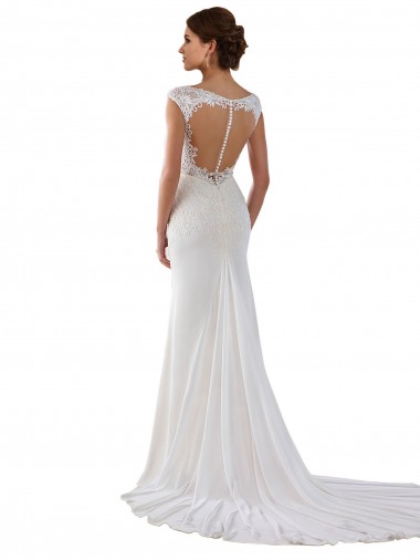 Elfenbein Etui V-Ausschnitt Kapelle-schleppe Spitze Strech-Krepp Brautkleider Kaufen