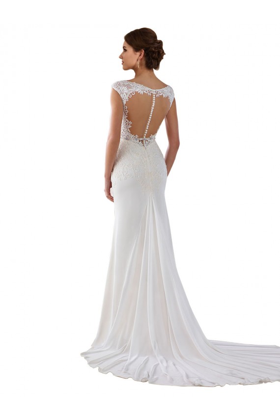 Elfenbein Etui V-Ausschnitt Kapelle-schleppe Spitze Strech-Krepp Brautkleider Kaufen